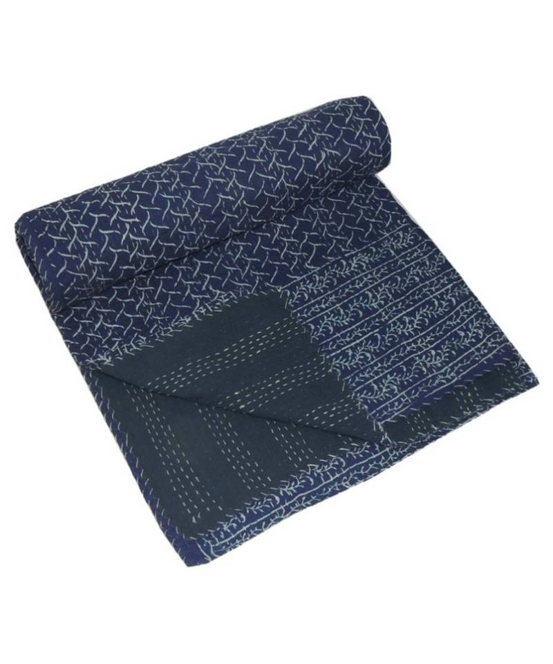 Kantha Quilt Queen Cotton Vintage Throw Blanket Multi Design Indian Handmade GDR0542
