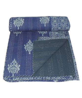Kantha Quilt Queen Cotton Vintage Throw Blanket Multi Design Indian Handmade GDR0543 1