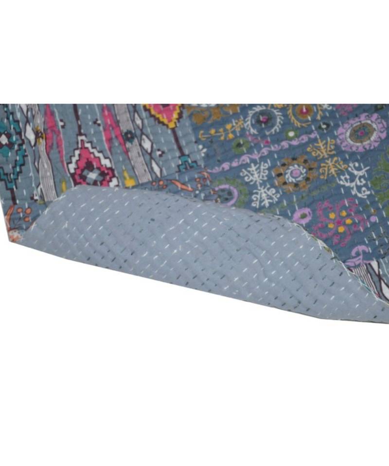 Kantha Quilt Queen Cotton Vintage Throw Blanket Multi Design Indian Handmade GDR0553
