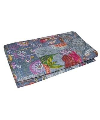 Kantha Quilt Queen Cotton Vintage Throw Blanket Multi Design Indian Handmade GDR0553 3