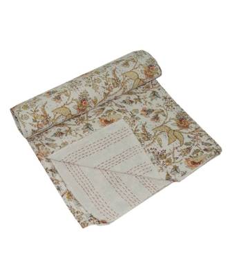 Kantha Quilt Queen Cotton Vintage Throw Blanket Multi Design Indian Handmade GDR0562 1