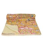 Kantha Quilt Queen Cotton Vintage Throw Blanket Multi Design Indian Handmade GDR0582
