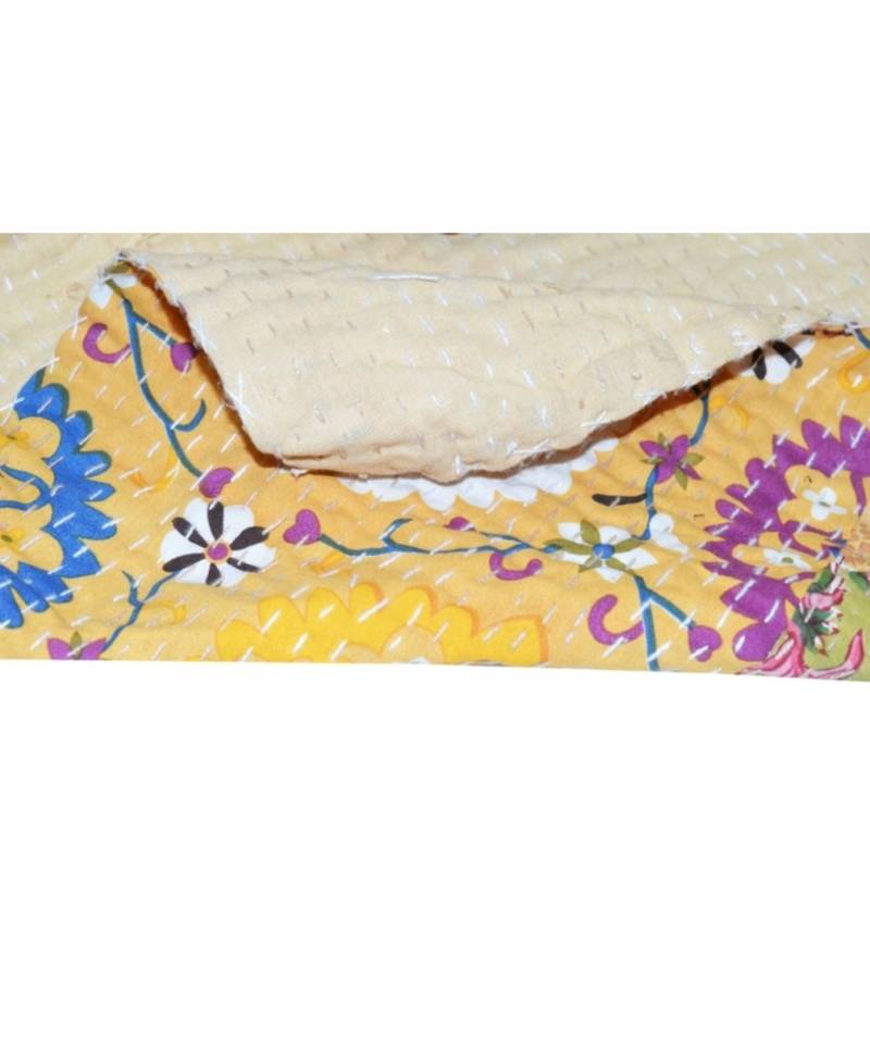 Kantha Quilt Queen Cotton Vintage Throw Blanket Multi Design Indian Handmade GDR0582