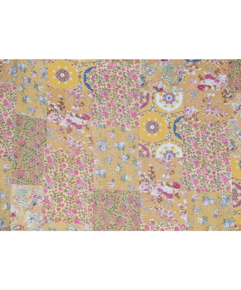 Kantha Quilt Queen Cotton Vintage Throw Blanket Multi Design Indian Handmade GDR0582