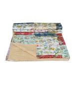 Kantha Quilt Queen Cotton Vintage Throw Blanket Multi Design Indian Handmade GDR0583