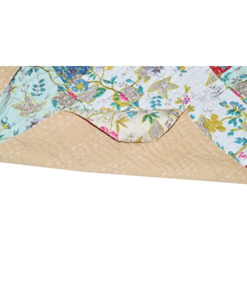 Kantha Quilt Queen Cotton Vintage Throw Blanket Multi Design Indian Handmade GDR0583