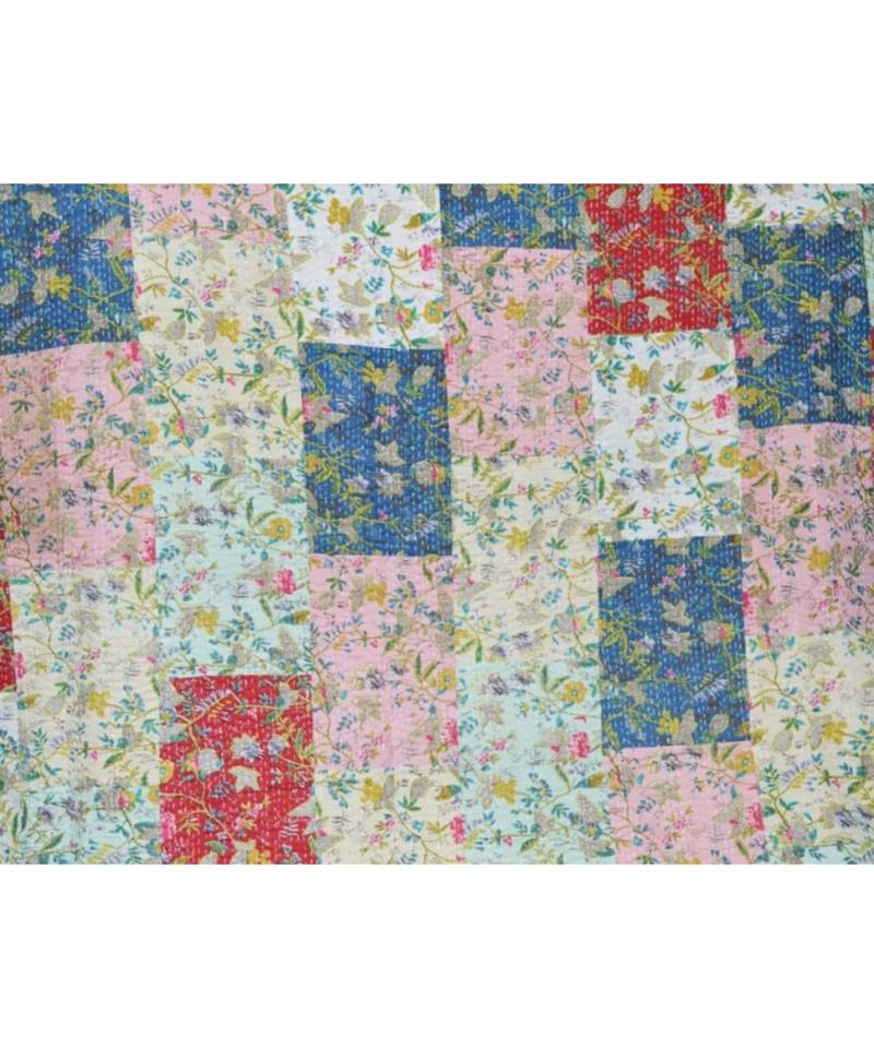 Kantha Quilt Queen Cotton Vintage Throw Blanket Multi Design Indian Handmade GDR0583
