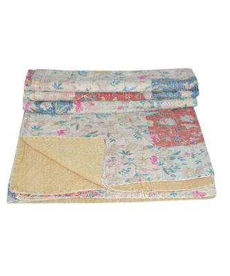 Kantha Quilt Queen Cotton Vintage Throw Blanket Multi Design Indian Handmade GDR0584 1