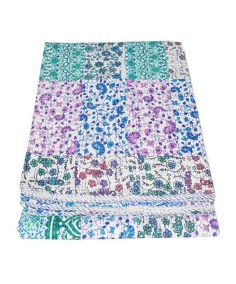 Kantha Quilt Queen Cotton Vintage Throw Blanket Multi Design Indian Handmade GDR0591 1