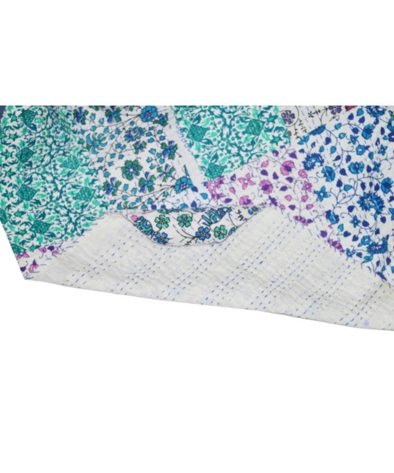 Kantha Quilt Queen Cotton Vintage Throw Blanket Multi Design Indian Handmade GDR0591