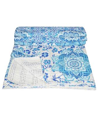 Kantha Quilt Queen Cotton Vintage Throw Blanket Multi Design Indian Handmade GDR0597 1