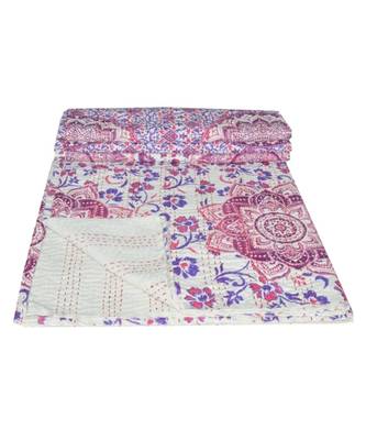 Kantha Quilt Queen Cotton Vintage Throw Blanket Multi Design Indian Handmade GDR0599 1