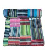 Kantha Quilt Queen Cotton Vintage Throw Blanket Multi Design Indian Handmade GDR0602