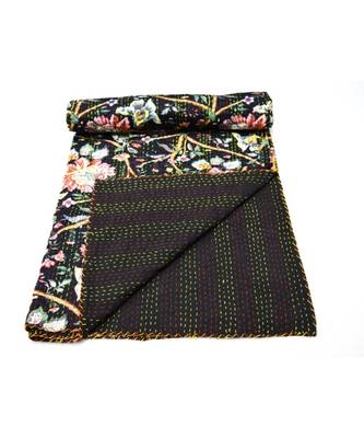 Kantha Quilt Queen Cotton Vintage Throw Blanket Multi Design Indian Handmade GDR0606 1