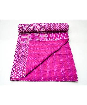 Kantha Quilt Queen Cotton Vintage Throw Blanket Multi Design Indian Handmade GDR0608 1