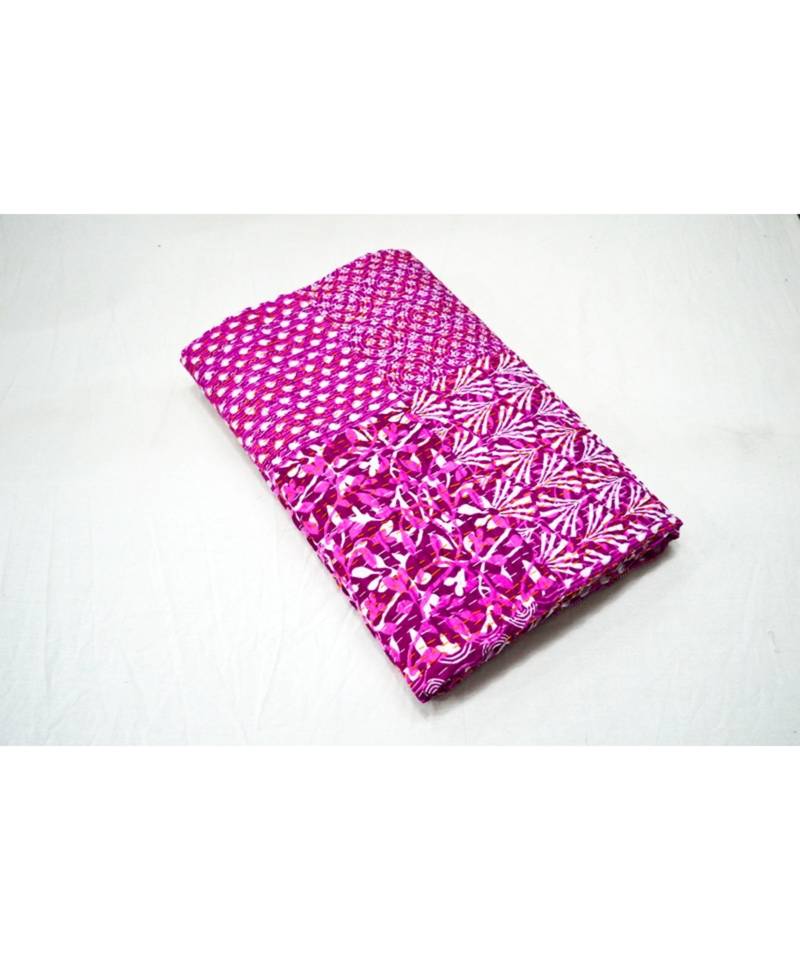 Kantha Quilt Queen Cotton Vintage Throw Blanket Multi Design Indian Handmade GDR0608