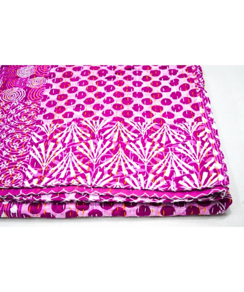 Kantha Quilt Queen Cotton Vintage Throw Blanket Multi Design Indian Handmade GDR0608