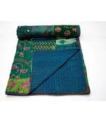 Kantha Quilt Queen Cotton Vintage Throw Blanket Multi Design Indian Handmade GDR0615