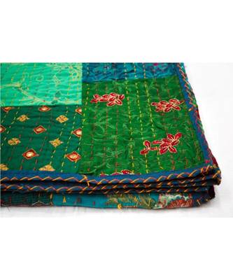 Kantha Quilt Queen Cotton Vintage Throw Blanket Multi Design Indian Handmade GDR0615 3