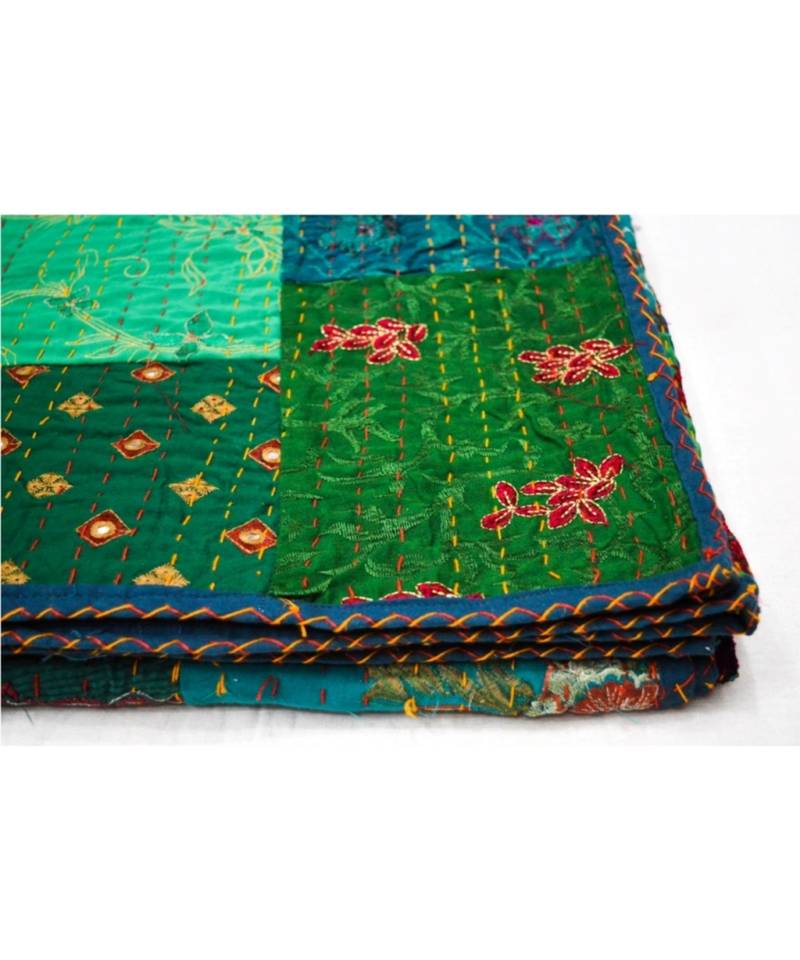 Kantha Quilt Queen Cotton Vintage Throw Blanket Multi Design Indian Handmade GDR0615