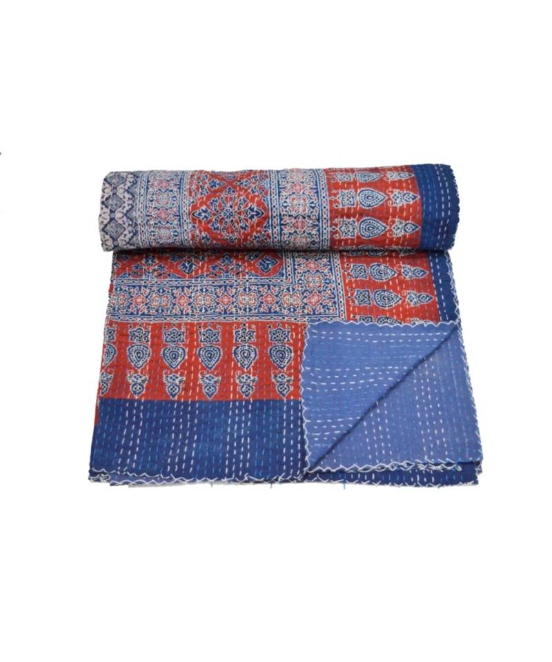 Kantha Quilt Queen Cotton Vintage Throw Blanket Multi Design Indian Handmade GDR0616