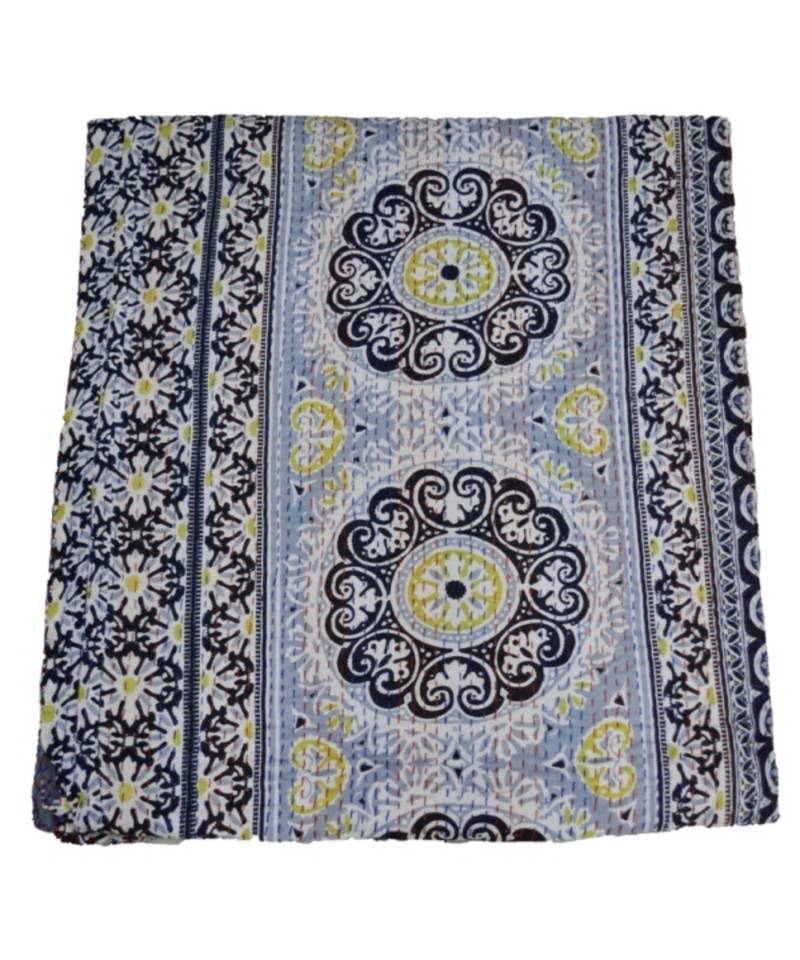 Kantha Quilt Queen Cotton Vintage Throw Blanket Multi Design Indian Handmade GDR0617