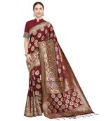 Maroon woven cotton silk saree with blouse