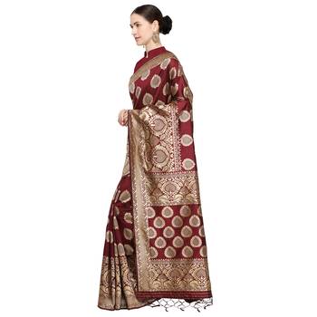 Maroon woven cotton silk saree with blouse 2