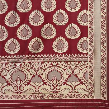Maroon woven cotton silk saree with blouse 4