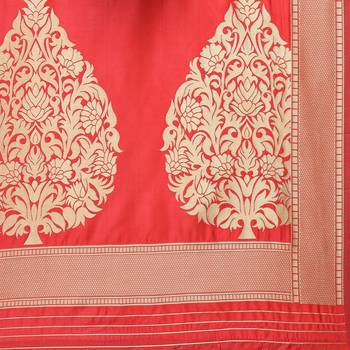 Red woven cotton silk saree with blouse 4