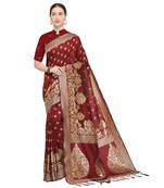 Maroon woven cotton silk saree with blouse