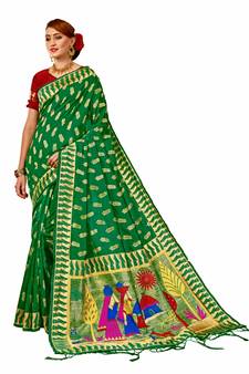 Green Woven Art Silk Saree With Blouse