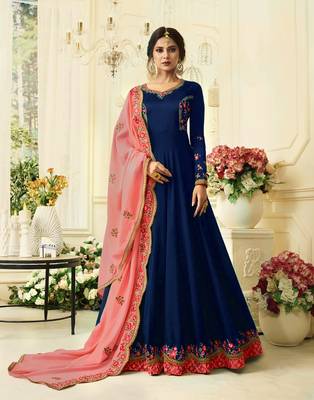 Blue embroidered faux georgette salwar 1