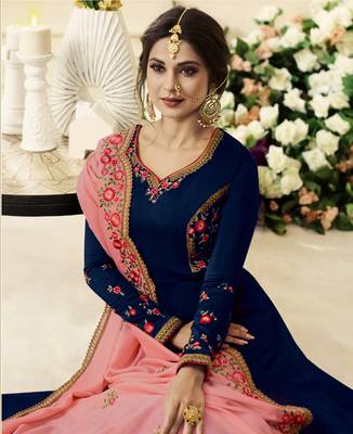 Blue embroidered faux georgette salwar 2