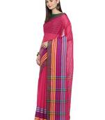 Pink woven polycotton saree with blouse