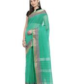 Green woven polycotton saree with blouse