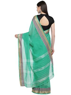 Green woven polycotton saree with blouse 2