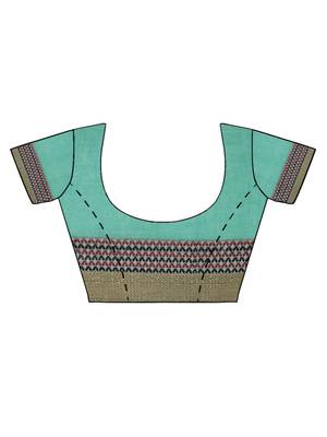 Green woven polycotton saree with blouse 3