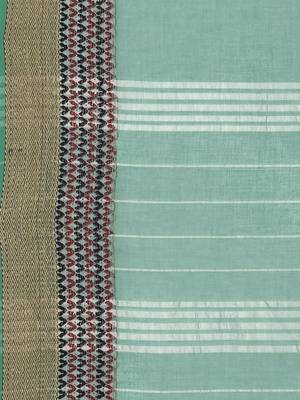 Green woven polycotton saree with blouse 4