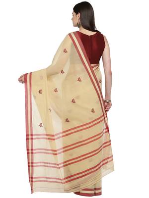 Beige woven polycotton saree with blouse 2