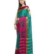 Green woven polycotton saree with blouse