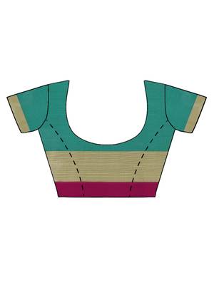 Green woven polycotton saree with blouse 3