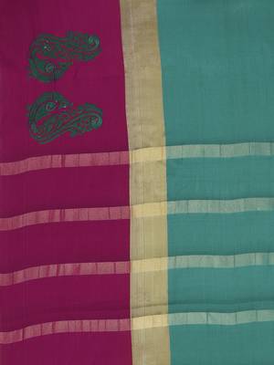 Green woven polycotton saree with blouse 4