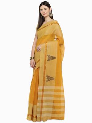 Mustard woven polycotton saree with blouse 1