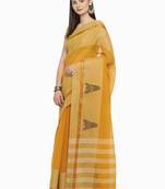 Mustard woven polycotton saree with blouse