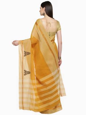 Mustard woven polycotton saree with blouse 2