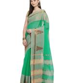Green woven polycotton saree with blouse