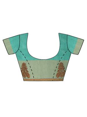 Green woven polycotton saree with blouse 3
