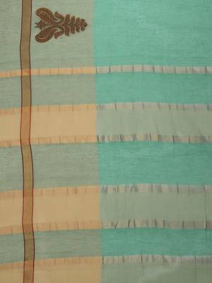 Green woven polycotton saree with blouse 4