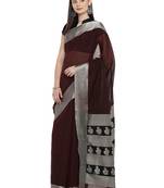 Brown woven polycotton saree with blouse
